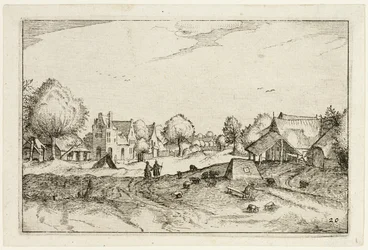 Dorpsweg, plaat twintig naar Afbeeldingen van boerderijen, landhuizen en rustieke dorpen (Praediorum villarum et rusticarum casularum icones)