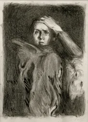 Zelfportret met opgeheven arm
