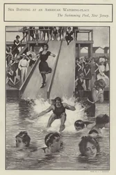 Zeezwemmen in een zwembad in New Jersey, Verenigde Staten (litho)