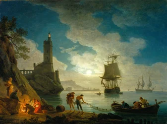 Een haven in maanlicht