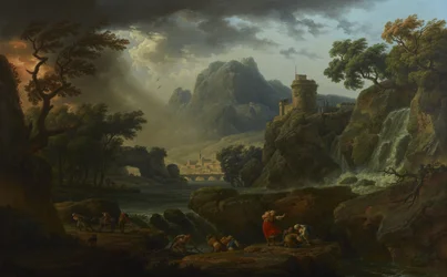Een berglandschap met een naderende storm
