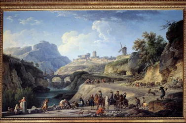 Aanleg van een grote weg. Wegbouwplaats. Schilderij van Joseph Vernet (1714-1789). Afmetingen: 0,97 x 1,62 m.