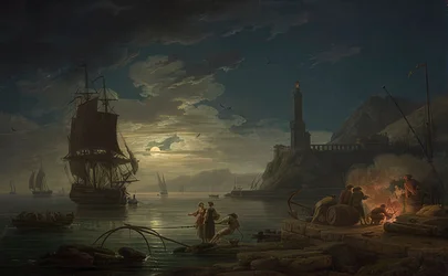 Kustscène bij maanlicht. 1769