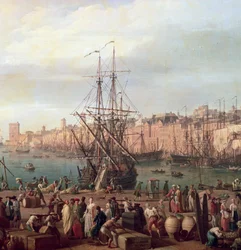 Ochtendzicht op de Binnenhaven van Marseille en het Paviljoen van de Horloge du Parc, 1754 (detail)