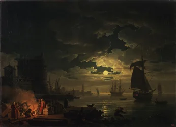 De haven van Palermo bij maanlicht, 1769