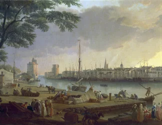 Gezicht op de haven van La Rochelle Schilderij van Joseph Vernet (1714-1789), detail