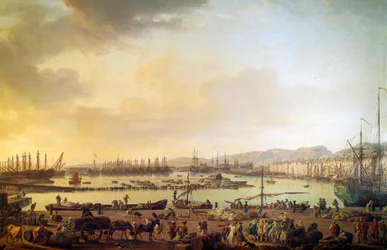 Uitzicht op de haven van Toulon. Schilderij door Joseph Vernet (1714-1789) 18e eeuw Parijs, Musee de la Marine