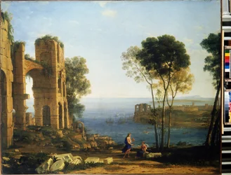 Kustzicht met Apollo en de Sibylle van Cumae