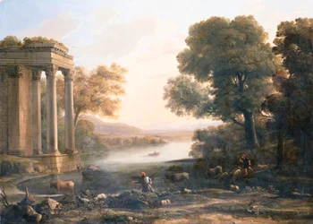 Een pastorale landschap met een verwoeste tempel, ca. 1638