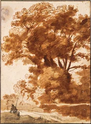 Groep bomen en rustende herder
