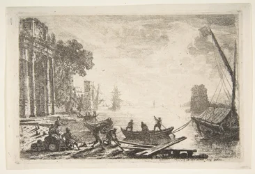 Havengezicht met opkomende zon, 1634