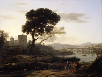 Landschap nabij Rome met Uitzicht op de Ponte Molle, 1645