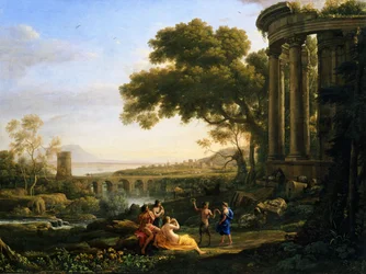 Landschap met dansende nimf en sater