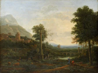 Landschap met een Zuil en Figuren