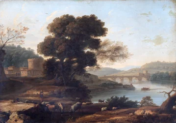 Pastoraal landschap met de Ponte Molle, Rome