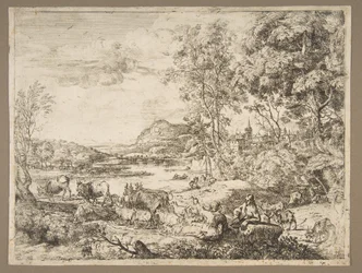 Herder en herderin in gesprek in een landschap, ca. 1651