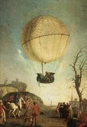 Robert stijgt opnieuw op in Nesle na de eerste vlucht in een waterstofballon