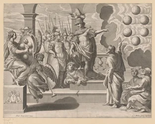 Allegorie met soldaten en het wapenschild van de Medicis
