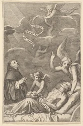 St. Nicolaas bidt voor een stervende man