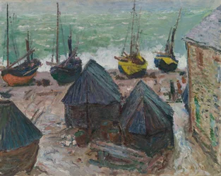 Boten op het strand bij Étretat