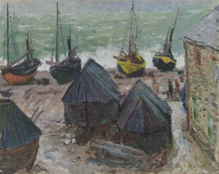 Boten op het strand bij Étretat
