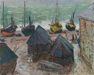 Boten op het strand bij Étretat, 1885