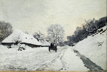 Kar, weg onder sneeuw in Honfleur