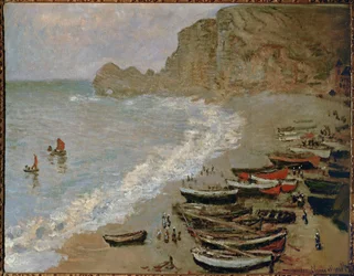 Etretat: Het strand en de haven van Amont (olieverf op doek)