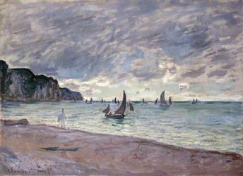 Vissersboten voor het Strand en de Kliffen van Pourville, 1882