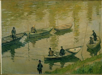 Groep vissers aan de Seine bij Poissy