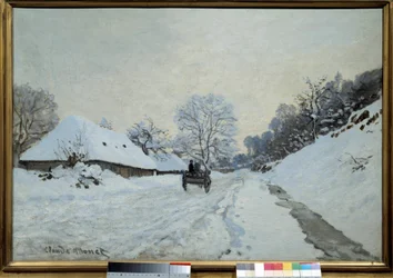 De kar, besneeuwde weg in Honfleur in 1867, schilderij van Claude Monet (1840-1926). 1867. Afmetingen: 0,65 x 0,92 m. Parijs, Musée d