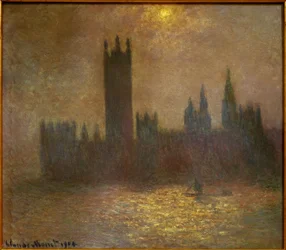 Londen, het Parlement, zondeffect in de mist