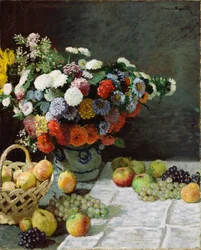Stilleven met bloemen en fruit, 1869