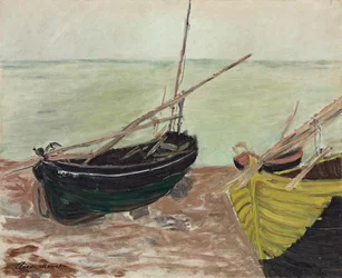Studie van Boten op het Strand van Etretat