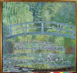 De voetbrug en de waterlelievijver