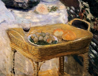 De lunch, decoratief paneel dat de tuin van Monet in Argenteuil toont (detail)