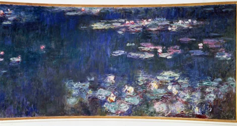 Waterlelies, groene weerspiegelingen, rechterdiptiek. Schilderij van Claude Monet (1840-1926), 1914-1926. Afmetingen 2 x 4.25 m. Parijs, Musée de l
