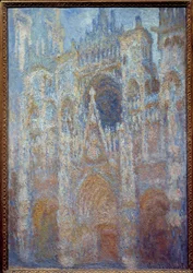 De kathedraal van Rouen, het portaal ochtendzon, harmonie blauw