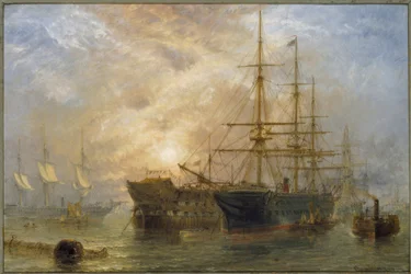 De troepenschepen van Hare Majesteit ontvangen voorraden in Portsmouth