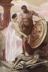Het schild van Achilles gemaakt door Vulcanus. Illustratie door Clement Gontier (1876-1918) voor Homeros