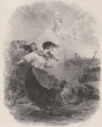 Vrouw bij de zee met de Madonna, wijzend naar een schip, ca. 1848-62