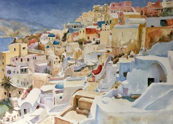 Santorini, Oia, 2018 (aquarel)