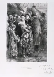 Frans-Duitse Oorlog 1870-1871. Beleg van Parijs 19 sept. 1870-28 jan. 1871. Een nationale gaarkeuken in Parijs, januari 1871. Uit een reeks lithografieën van Clément-Auguste Andrieux over de Nationale Garde. Voedseltekort, honger