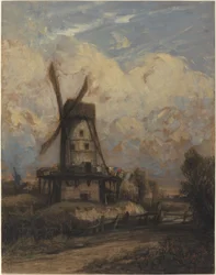 Een Windmolen tegen een Bewolkte Lucht
