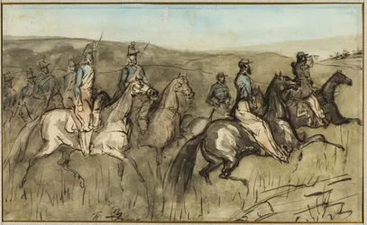 Cavalerieoefening in een weide