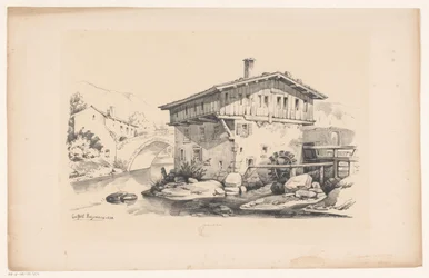 Huis met watermolen in bergdorp (Het Landschap)