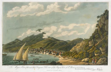 Uitzicht op de baai en de stad Saint Pierre (Martinique)
