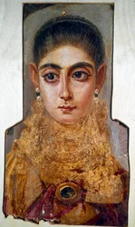 Koptische kunst: jonge vrouw genaamd ‘De Europese’, Fayum, rond 160 na Chr. Wassen schildering op hout. Parijs, Louvre Museum