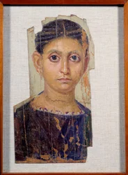Egyptische oudheid: portret van vrouwelijke mummie op hout. Uit Fayoum (Fayum). 3e eeuw na Chr. Parijs, Louvre Museum