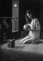 Contemplatieve vrouw met een schedel in haar handen